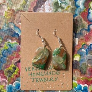 Green and brown marbled handmade earrings